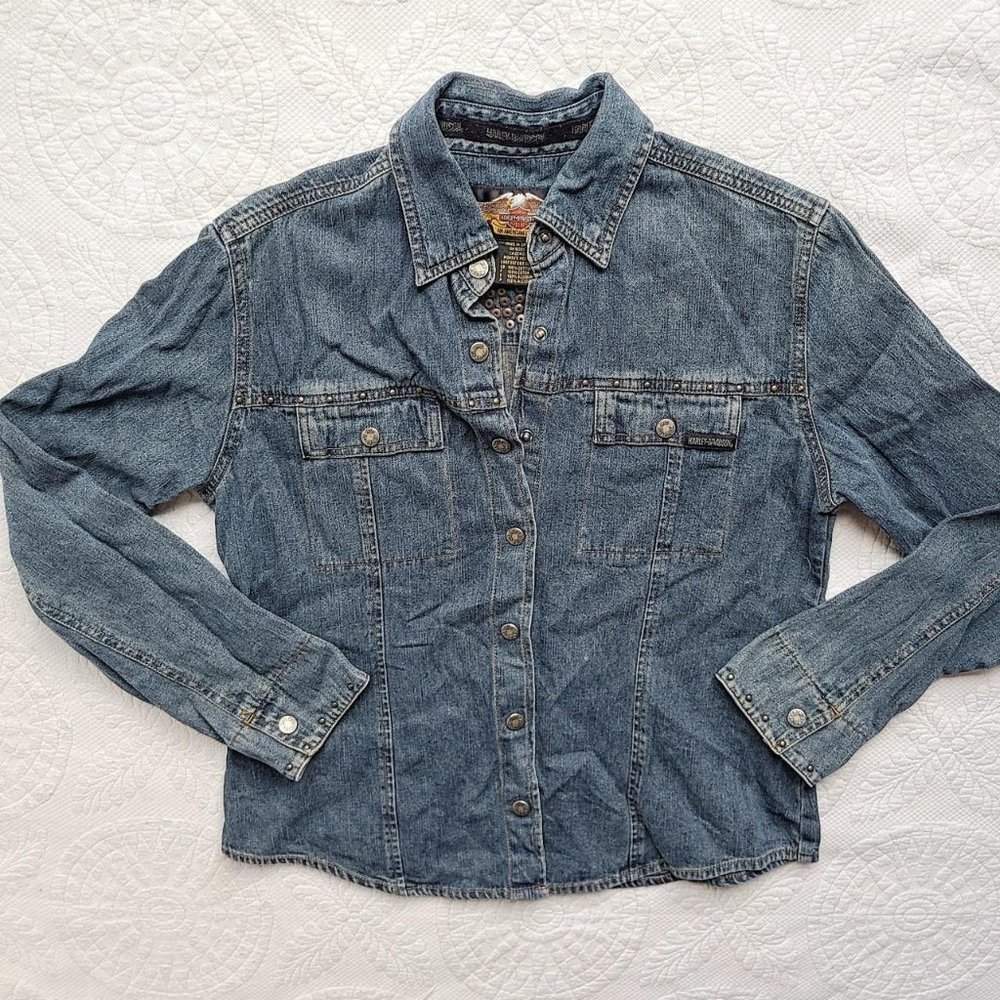 Harley Davidson Vintage y2k Denim Button Down Shirt